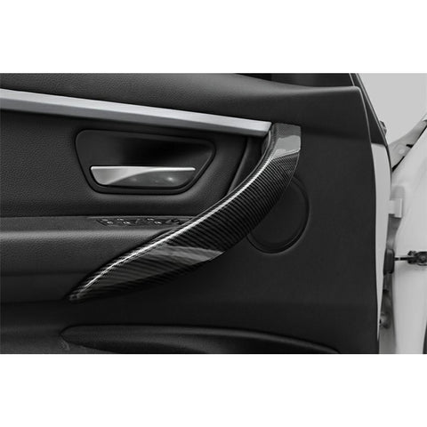 4pcs Interior Door Pull Handle Armrest Grab Cover Trim Strip For BMW 3 4 Series F30 F31 F34 F36, Carbon Fiber Style