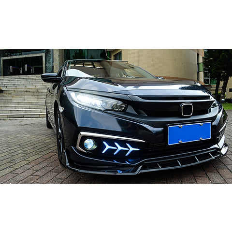 Front Bumper Lip Chin Spoiler Diffuser Splitter Guard Body Kit, Carbon Fiber Pattern, Compatible with Honda Civic Sedan 2019-2021