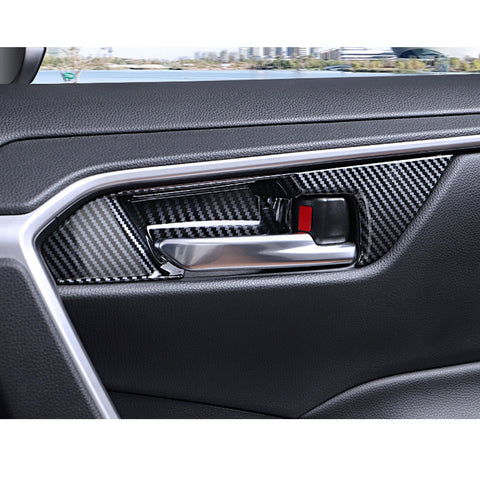 4x Carbon Fiber Black Interior Door Handle Bowl Cover Trim For Toyota RAV4 2019-2024