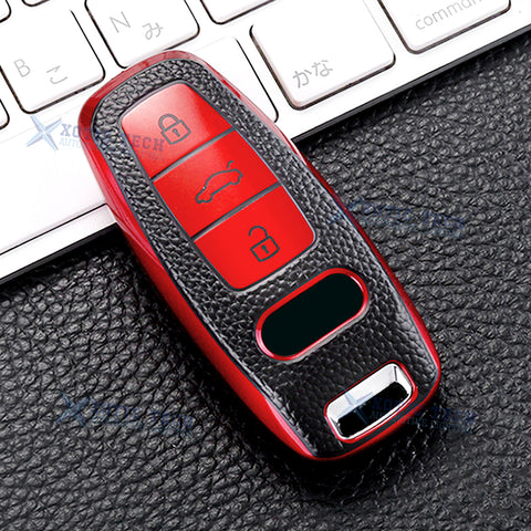 Red Soft TPU Leather Anti-dust Full Seal Remote Key Fob Cover For Audi A6L A7 A8