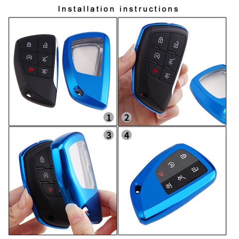 Blue Soft TPU Full Protect Remote Key Fob Cover For Chevrolet Suburban 2021-2022