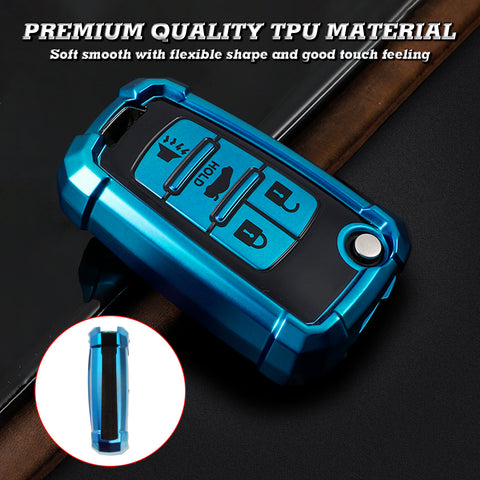 Xotic Tech Blue TPU w/ Printed 4-Button Key Fob Shell Cover Case w/ Blue Keychain, Compatible with Chevrolet Camaro Cruze Malibu, Buick Encore, GMC Terrain Smart Keyless Entry Key