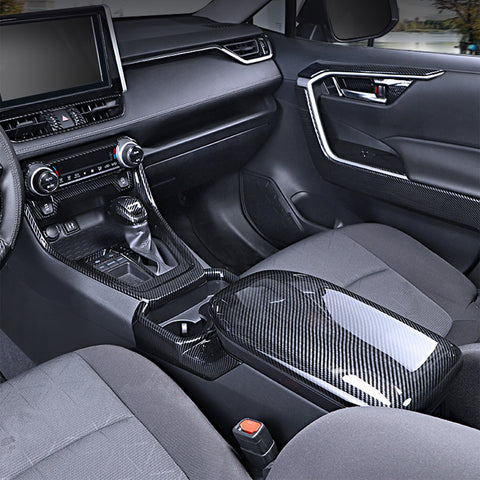 Carbon Fiber Texture Inner Central Console Armrest Box Cover Trim For Toyota RAV4 2019-2024