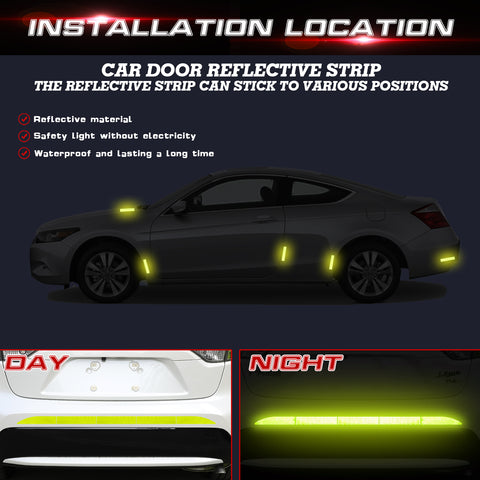 Green Reflective Car Rear Bumper Night Safety Warning Fluorescent Stickers Kit