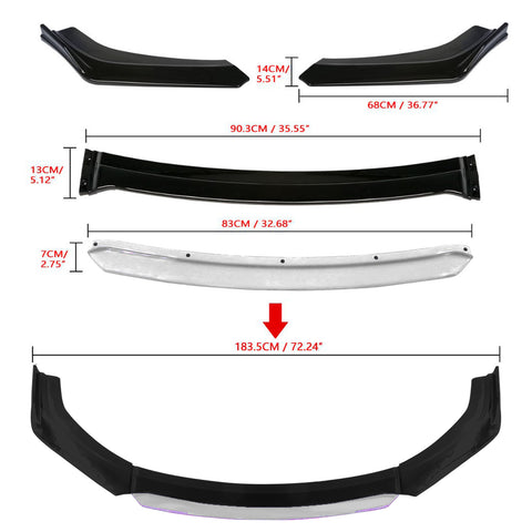 Front Bumper Lip Chin Spoiler Splitter Diffuser Protector Body Kit Compatible with Honda Accord Civic or Volkswagen MK5 MK6 MK7 or Kia Optima or Mitsubishi Lancer, Matte Black w/White 4pcs