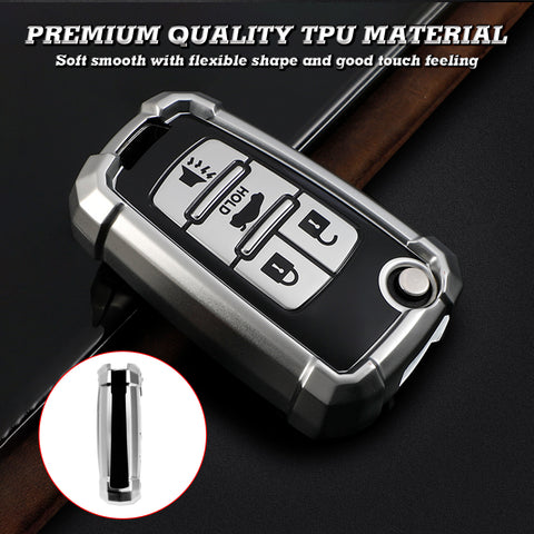 Xotic Tech Silver TPU w/ Printed 4-Button Key Fob Shell Cover Case w/ Red Keychain, Compatible with Chevrolet Camaro Cruze Malibu, Buick Encore, GMC Terrain Smart Keyless Entry Key