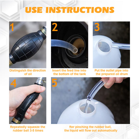 3/8" Black Rubber Fuel Hose Line Assembly w/6FT Primer Pump Bulb Steel Hose Clamps Universal For Marine Outboard Boats RVs Tractors Caravan