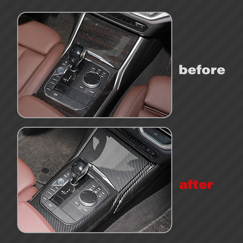 3PCS Center Console Gear Shift Frame Cover Trim, Carbon Fiber Pattern, Compatible with BMW 3-Series G20 2019-2021 (Carbon Fiber Pattern)