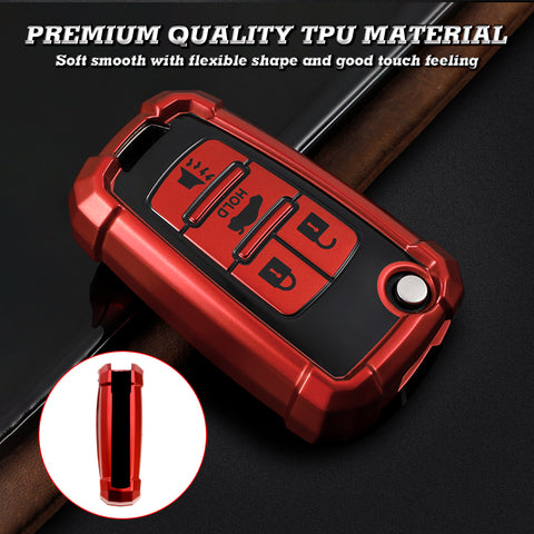 Xotic Tech Red TPU w/ Printed 4-Button Key Fob Shell Cover Case w/ Red Keychain, Compatible with Chevrolet Camaro Cruze Malibu, Buick Encore, GMC Terrain Smart Keyless Entry Key