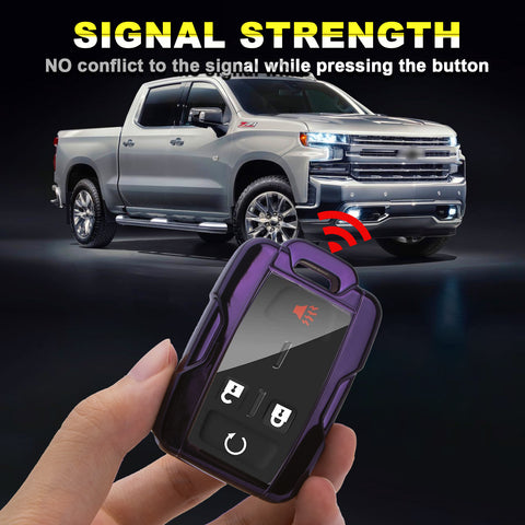 Purple TPU Remote Key Fob Cover Case w/Face Panel Compatible with GMC Sierra Yukon Canyon Cadillac or Chevrolet Silverado 1500 2500HD 3500HD Colorado (Fit the 4/5/6 button)