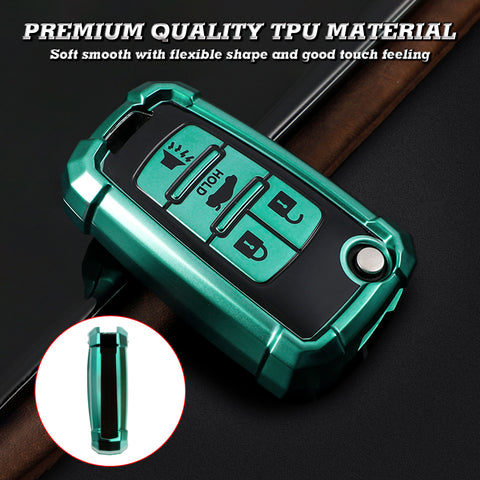 Xotic Tech Green TPU w/ Printed 4-Button Key Fob Shell Cover Case w/ Black Keychain, Compatible with Chevrolet Camaro Cruze Malibu, Buick Encore, GMC Terrain Smart Keyless Entry Key