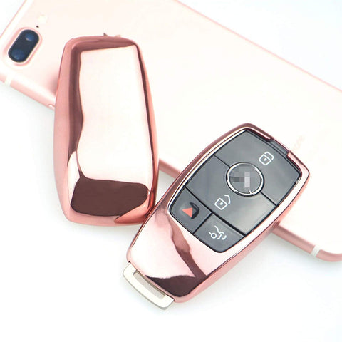 Blue \ Black \ Gold \ Red \ Silver \ Rose Gold Chrome Finish TPU Key Fob Protective Cover Case For Mercedes-Benz 2017 2018 E-Class Sedan E300 E400 E43 AMG etc
