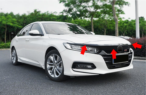 Front Grille Cover Moulding Trim fit for compatible with Honda Accord 2018 2019 2020 ABS Glossy Black Lip Bumper, 3PCS