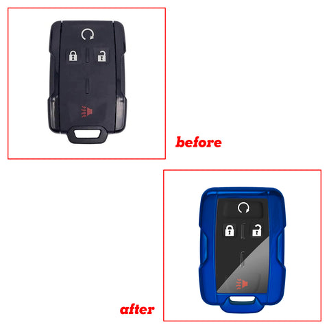 Blue TPU Remote Key Fob Cover Case w/Face Panel Compatible with GMC Sierra Yukon Canyon Cadillac or Chevrolet Silverado 1500 2500HD 3500HD Colorado (Fit the 4/5/6 button)