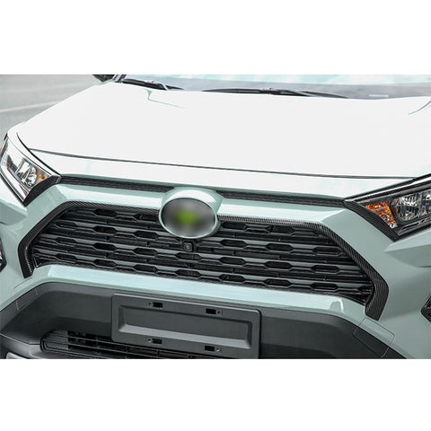 2pcs Auto Exterior Front Bumper Grille Frame Strip Cover Trim Compatible with Toyota RAV4 2019-2024, Carbon Fiber Pattern