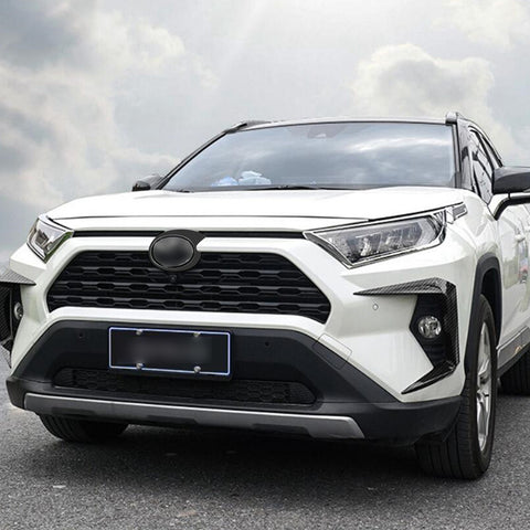 Front Grille Logo Frame Cover Trim Compatible with Toyota RAV4 2019-2024(Carbon Fiber Pattern)