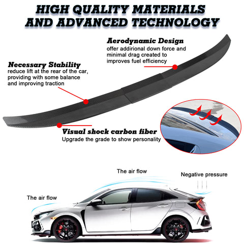 3PCS Carbon Fiber ABS Adjustable Rear Trunk Spoiler Wing Lip Decor Trim Universal Fit