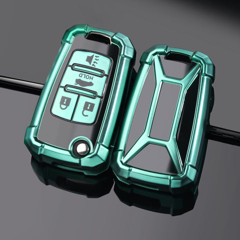 Xotic Tech Green TPU w/ Printed 4-Button Key Fob Shell Cover Case w/ Black Keychain, Compatible with Chevrolet Camaro Cruze Malibu, Buick Encore, GMC Terrain Smart Keyless Entry Key