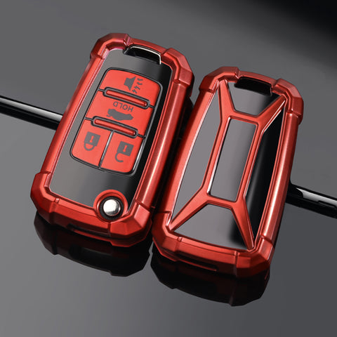 Xotic Tech Red TPU w/ Printed 4-Button Key Fob Shell Cover Case w/ Red Keychain, Compatible with Chevrolet Camaro Cruze Malibu, Buick Encore, GMC Terrain Smart Keyless Entry Key
