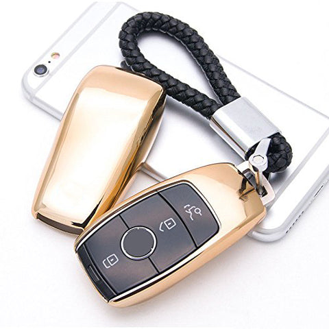 Blue \ Black \ Gold \ Red \ Silver \ Rose Gold Chrome Finish TPU Key Fob Protective Cover Case For Mercedes-Benz 2017 2018 E-Class Sedan E300 E400 E43 AMG etc