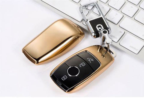 Blue \ Black \ Gold \ Red \ Silver \ Rose Gold Chrome Finish TPU Key Fob Protective Cover Case For Mercedes-Benz 2017 2018 E-Class Sedan E300 E400 E43 AMG etc