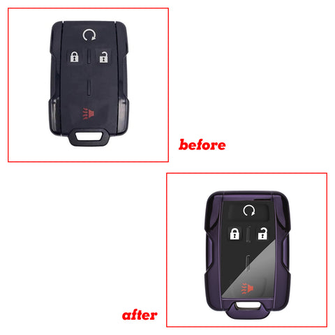 Purple TPU Remote Key Fob Cover Case w/Face Panel Compatible with GMC Sierra Yukon Canyon Cadillac or Chevrolet Silverado 1500 2500HD 3500HD Colorado (Fit the 4/5/6 button)