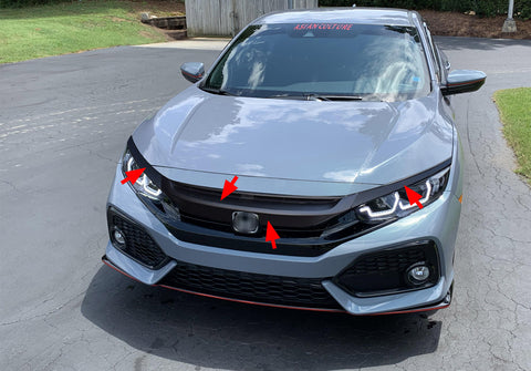 Chrome Delete Blackout Overlay Vinyl KK Kit For Honda Civic 2016 2017 2018 2019 2020 2021 Front Grille Trim - Matte Black