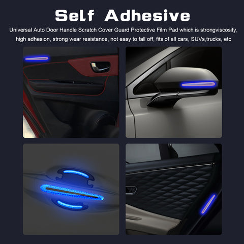 3D Blue Carbon Fiber Style Door Handle Guard Film Strip Stickers Decor Universal