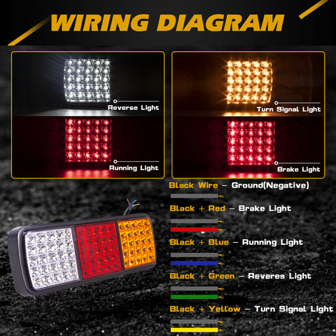 2Pcs 12V Rectangular Rear Tail Light Bar Waterproof Turn Signal Indicatior Stop Brake Reverse Running Taillight Universal For Vehicle Truck Trailer Boat Van RV (75LED, Red/White/Amber )