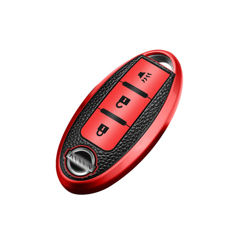 3 Button Red TPU Key Fob Cover Case Holder Protect w/ Keychain For Nissan Rogue Pathfinder