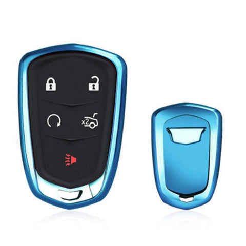 Blue TPU Remote Smart Keyless Key Cover Shell Case For Cadillac ATS CT6 XT5 Escalade