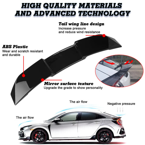 For 2017-2021 Honda Civiv Hatchback Glossy Black V-Style Duckbill Trunk Spoiler