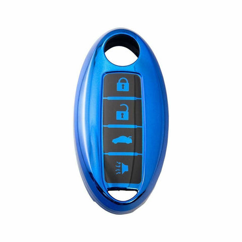 Blue Full Protection Smart Key Fob Cover Case w/Keychain TPU For Infiniti G37 4-Button
