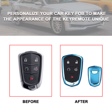 Blue TPU Remote Smart Keyless Key Cover Shell Case For Cadillac ATS CT6 XT5 Escalade