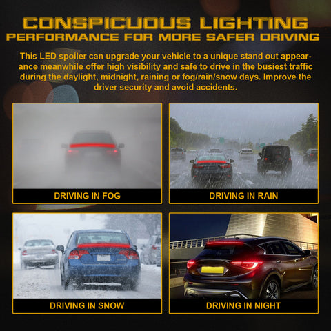 Carbon Fiber PU Rear Roof Trunk Tail Spoiler Wing Lip Tail Signal Brake Light Universal