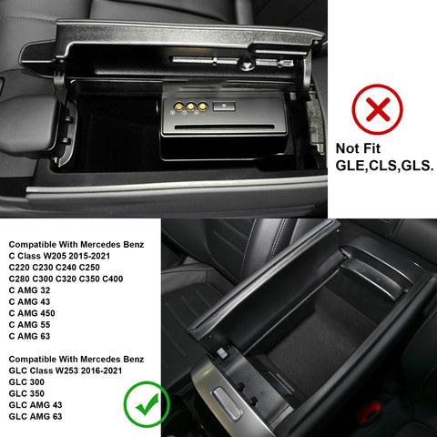 Center Console Armrest Secondary Compartment Container Tray Insert Storage Organizer Box Compatible with Mercedes Benz C Class W205 2015-2021, GLC Class W253 2016-2021