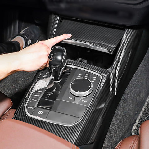 3PCS Center Console Gear Shift Frame Cover Trim, Carbon Fiber Pattern, Compatible with BMW 3-Series G20 2019-2021 (Carbon Fiber Pattern)