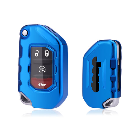 Blue Anti-dust Folding Remote Folding Key Case Skin For Jeep Wrangler 2018-2021