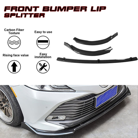 Black Carbon Fiber Style Front Bumper Lip Splitter Trim For Camry SE XSE 2018-up