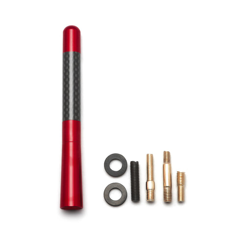 Carbon Fiber Red Aluminum Antenna Roof Hood Mount Mast 4.7'' inch Screw Type AM/FM Radio Car Antenna JDM Replacement Universal Fit