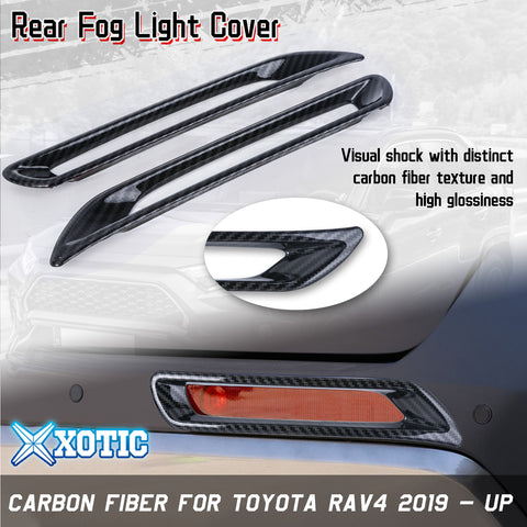 Rear Reflector Fog Light Cover Trim Compatible with Toyota RAV4 2019-2024, Carbon Fiber Pattern (2pcs)