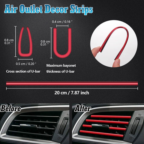 20pcs Auto Interior Air Conditioner Decoration Strip for Vent outler, Soft Bendable PVC Air Vent Outlet Cover Trim Kit Universal Fit, Car Interior Accessories(Red)