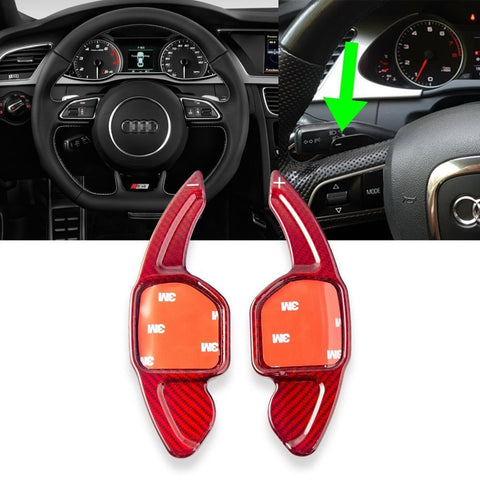 Black/ Red Real Carbon Fiber Steering Wheel Shifter Gear Paddle DSG Extensions For Audi A4L A6L