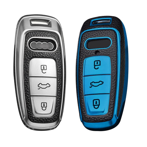 Silver TPU Leather Full Protect Remote Smart Key Fob Cover For Audi A6L A7 A8