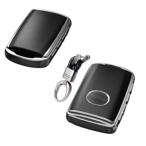 Black TPU Sand Leather Full Protect Remote Key Fob Cover w/Keychain For Mazda CX-9 2020-23