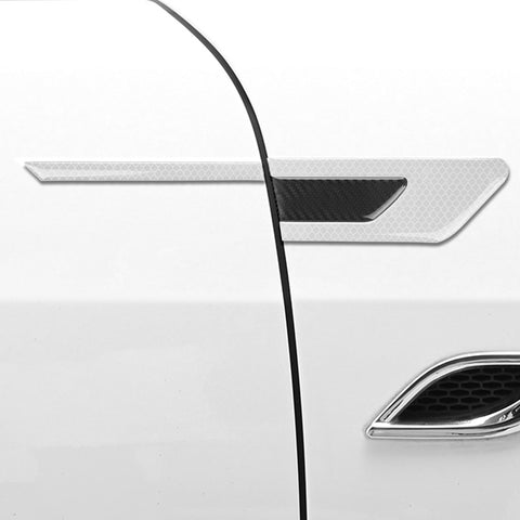Car Side Door Marker Rearview Mirror Edge Protector Guard Cover Sticker Set, Carbon Fiber Pattern w/ Reflective Safety Strip (White)