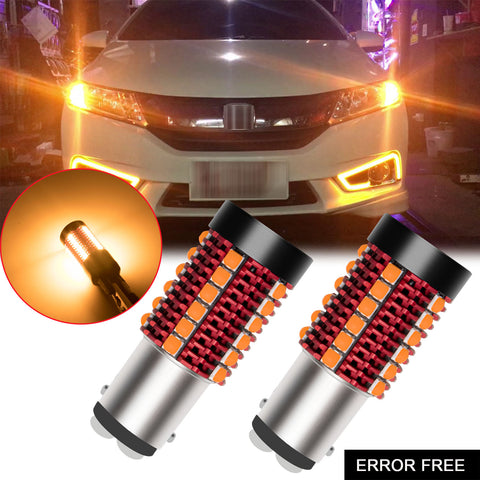 2pcs Error Free 1156 1141 BA15S / 7443 7440 T20 / 1157 2057 7528 BAY15D / 3157 3156 3057 4157 LED Turn Signal Light Bulb, Anti Hyper Flash Canbus Yellow Orange LED Bulb Replacement, No Load Resistor Need