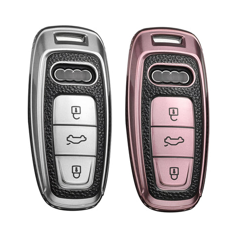 Silver TPU Leather Full Protect Remote Smart Key Fob Cover For Audi A6L A7 A8