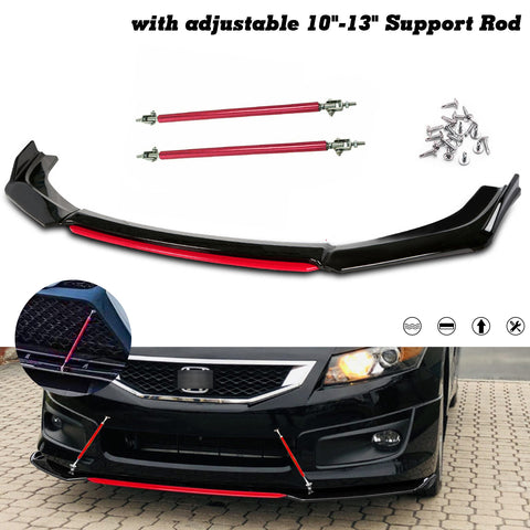 Xotic Tech Front Bumper Lip Chin Spoiler Splitter Diffuser Protector Guard Body Kit Compatible with Honda Accord Civic, Volkswagen MK5 MK6 MK7,Kia Optima,Mitsubishi Lancer, Black w/Blue 4pcs