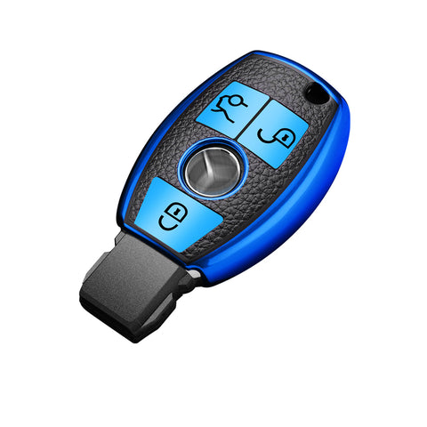 Full Protection Blue Smart Key Fob Cover Case Shell w/Keychain For Mercedes Benz 3 Button